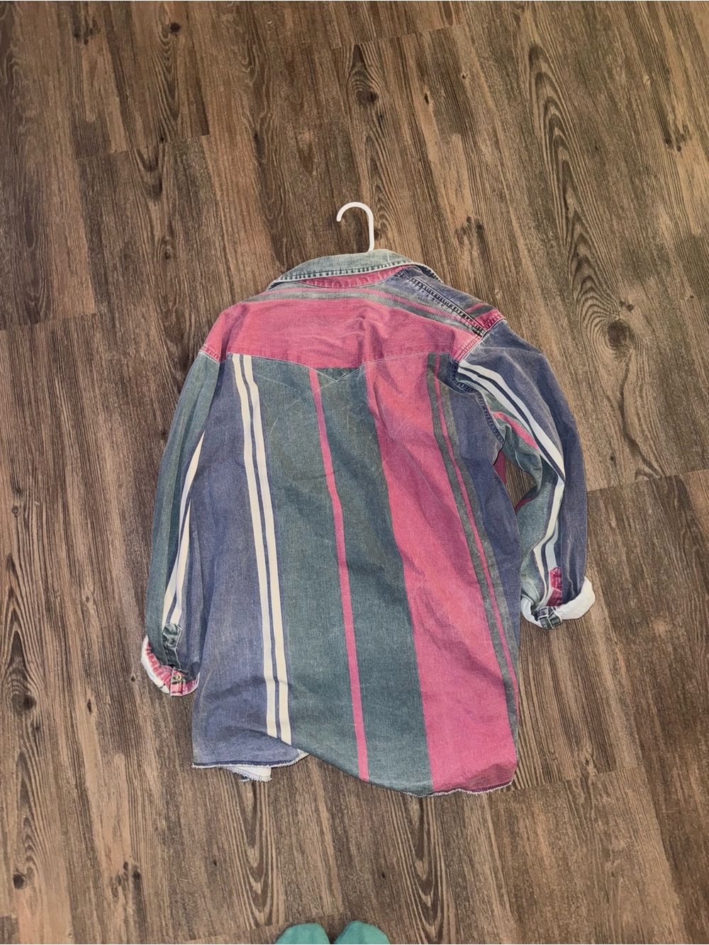Wrangler Striped Denim Shirt in Blue, green, & faded red - Picture 4 of 4